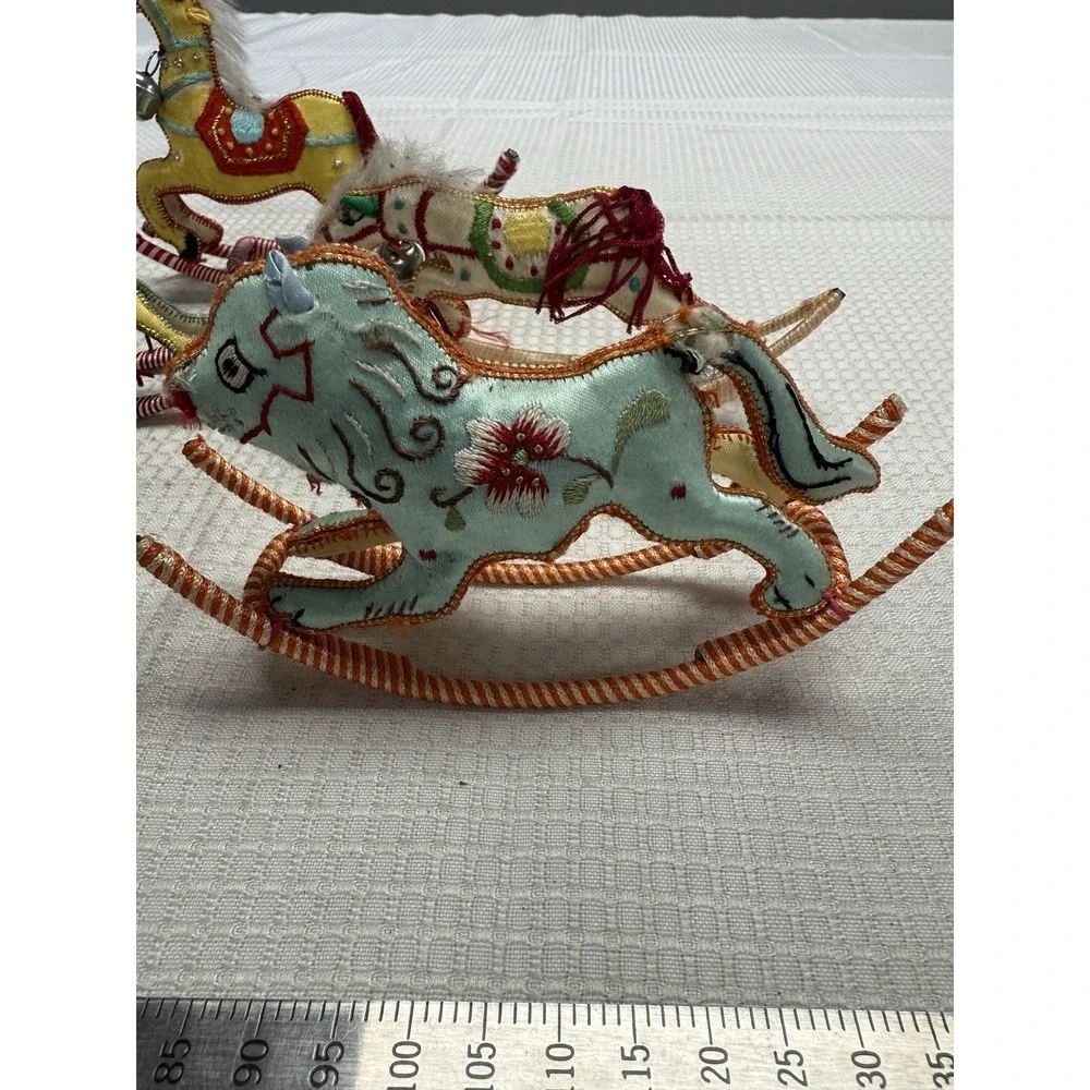 5 Vintage‎ Chinese Rocking Horse Lion Christmas Ornament Satin Embroidered *READ